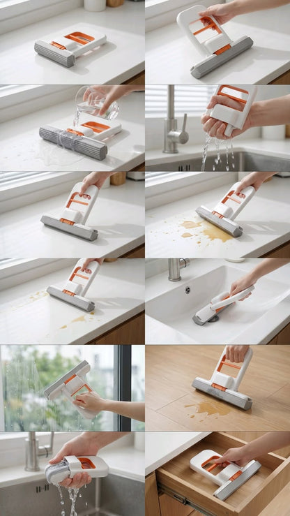 Multi-Functional Mini Foldable Desktop Mop or Self-Squeeze Sponge Mop